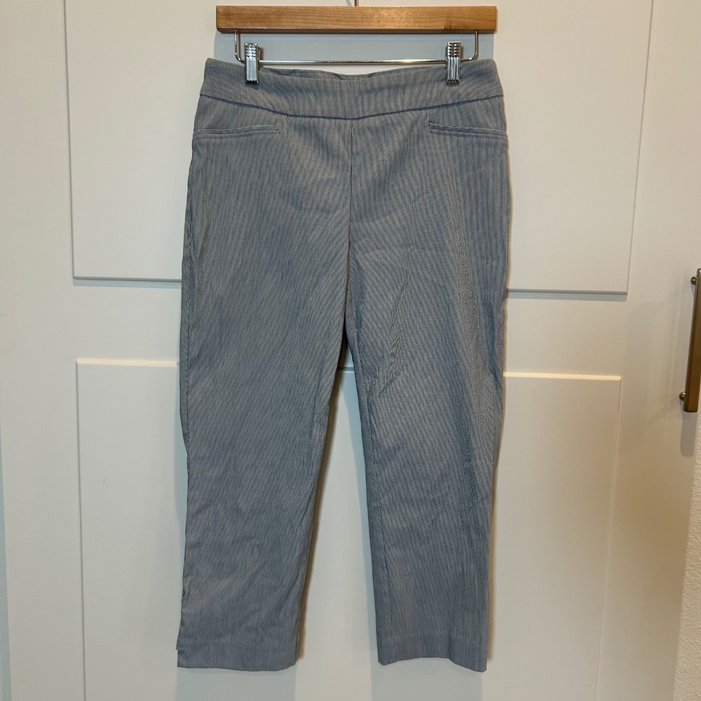 Hilary Radley Women's Striped Cropped Pants Size M/M Gray White Pull On Ankle